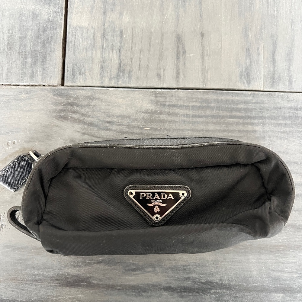 PRADA Logo Plate Nylon Cosmetic Pouch
